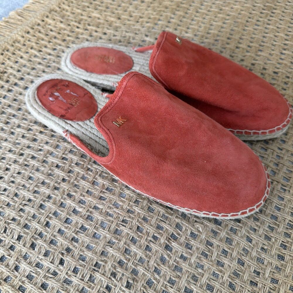 MK Michael Kors Kendrick Slip On Mules Espadrilles Coral Red women’s USA 8.5 M